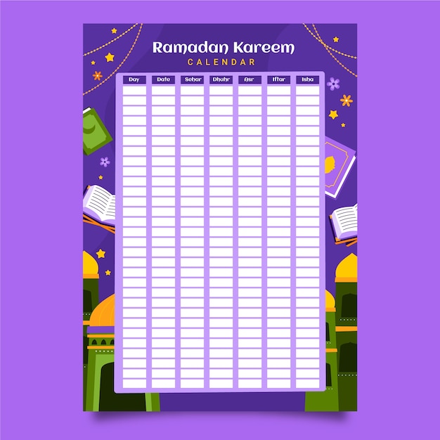 Gratis vector platte ramadan kalendersjabloon