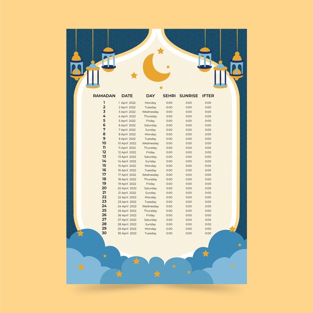 Gratis vector platte ramadan kalendersjabloon