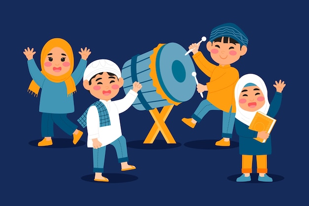 Platte ramadan kinderillustratie