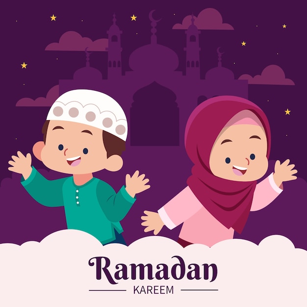 Platte ramadan kinderillustratie