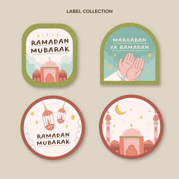 Gratis vector platte ramadan labels collectie