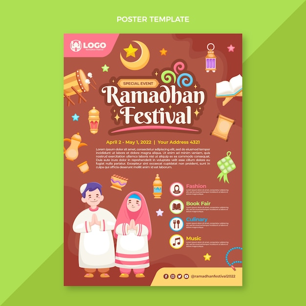 Gratis vector platte ramadan verticale postersjabloon