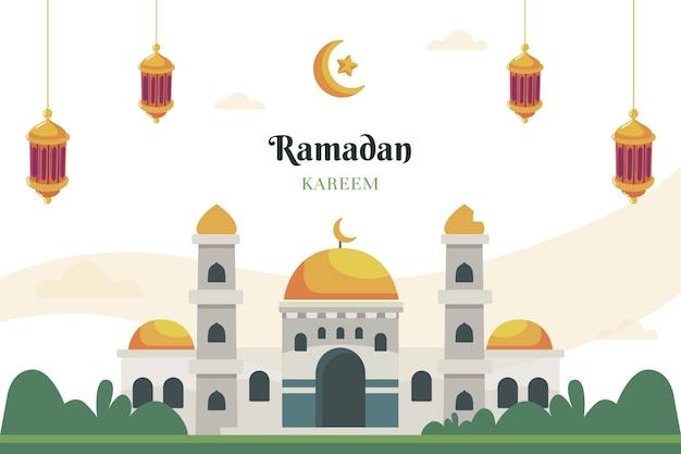 Gratis vector platte ramadan viering achtergrond