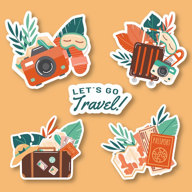 Gratis vector platte reisstickers set