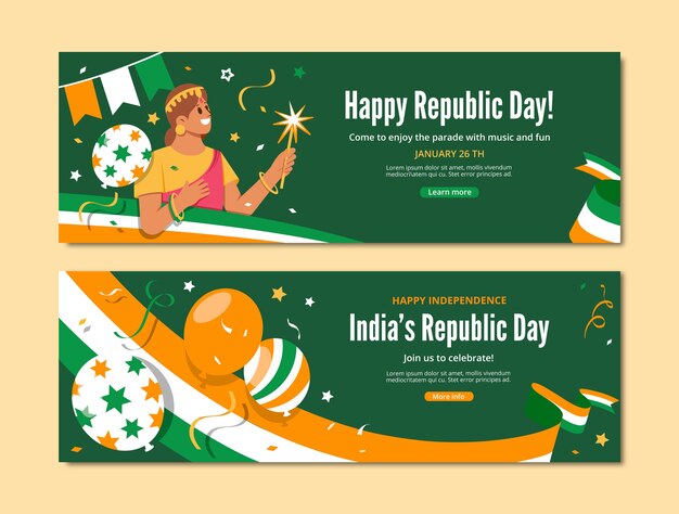 Gratis vector platte republiek dag viering horizontale banners instellen