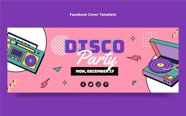 Platte retro disco party social media voorbladsjabloon