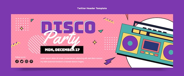 Gratis vector platte retro disco party twitter header