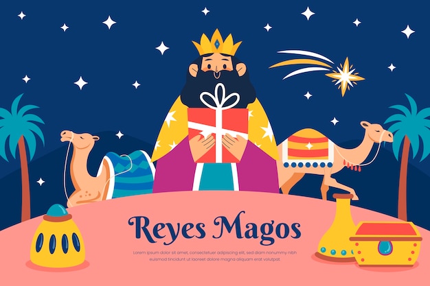 Gratis vector platte reyes magos achtergrond