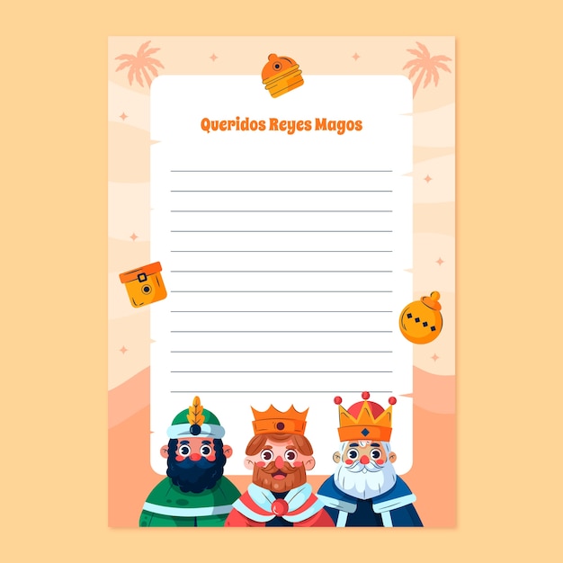 Gratis vector platte reyes magos briefsjabloon