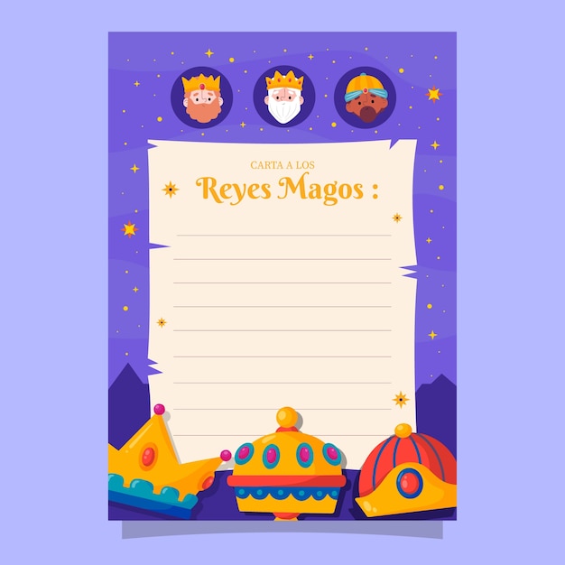 Gratis vector platte reyes magos briefsjabloon