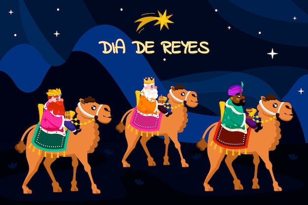 Gratis vector platte reyes magos silhouet achtergrond