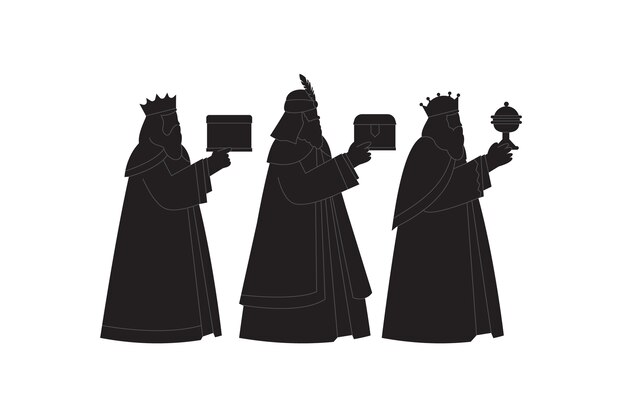 Platte reyes magos silhouet illustraties