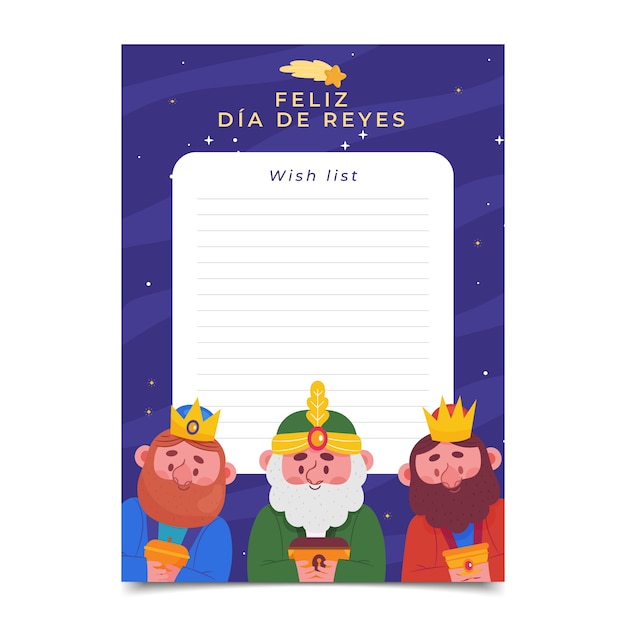 Gratis vector platte reyes magos verlanglijst briefsjabloon