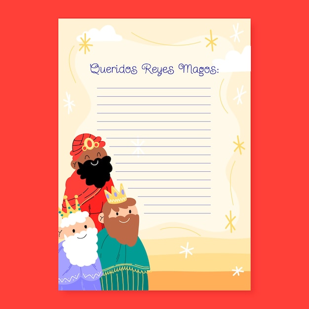 Gratis vector platte reyes magos verlanglijst briefsjabloon