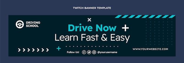 Gratis vector platte rijschool twitch banner