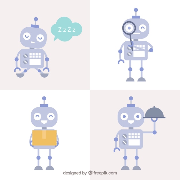 Gratis vector platte robot karakter met verschillende poses-collectie