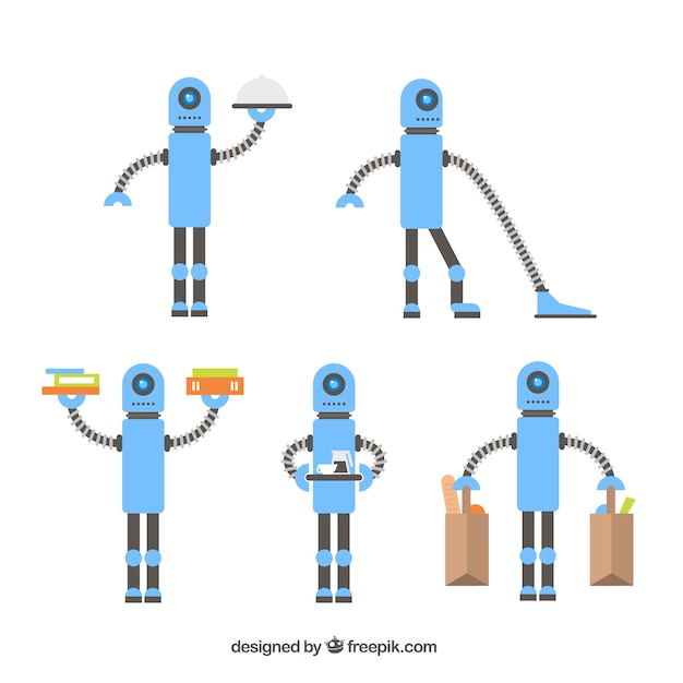 Gratis vector platte robot karakter met verschillende poses-collectie