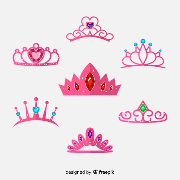 Gratis vector platte roze prinses tiara collectie