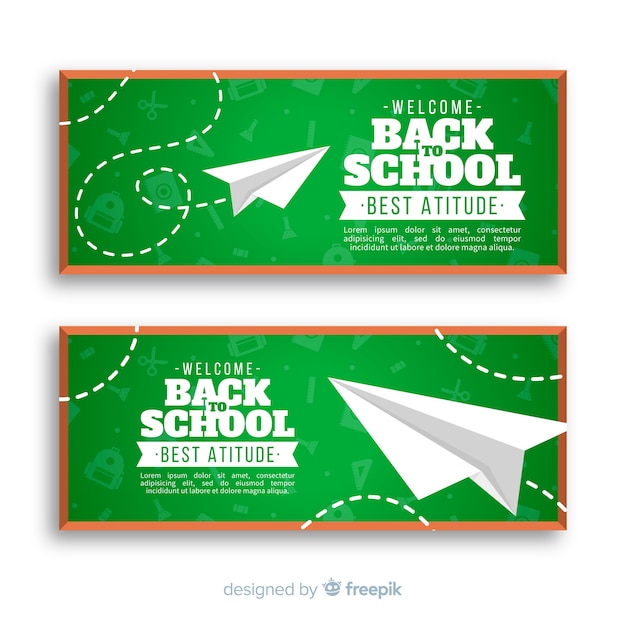 Gratis vector platte rug naar school banners