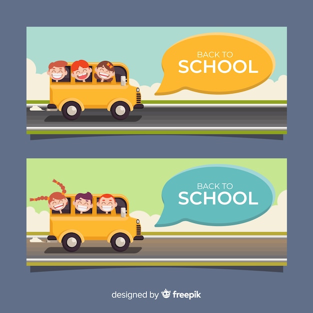 Gratis vector platte rug naar school banners