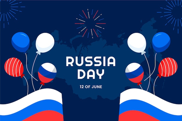 Gratis vector platte rusland dag achtergrond met ballonnen