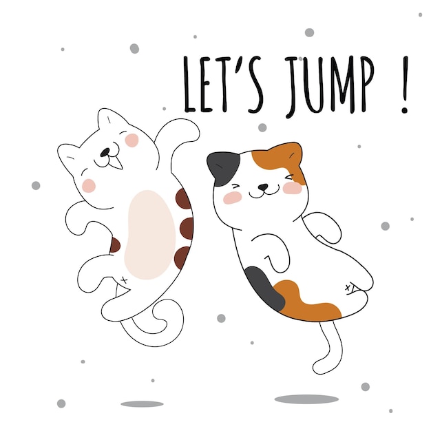 Platte schattige dierenkat gelukkig springende illustratie voor kinderen Leuk kattenkarakter