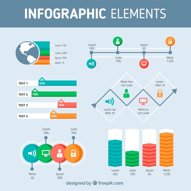 Platte selectie van gekleurde infografische elementen