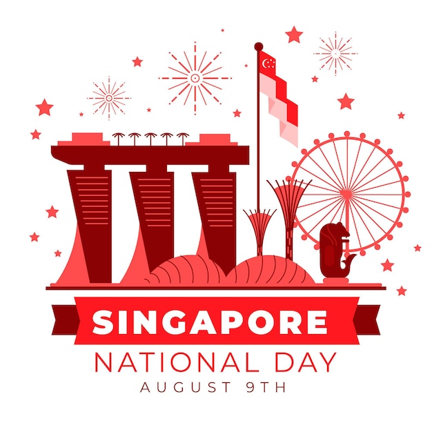 Platte singapore nationale feestdag illustratie