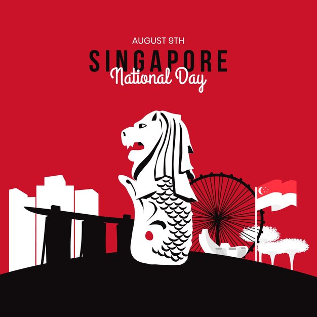 Platte singapore nationale feestdag illustratie