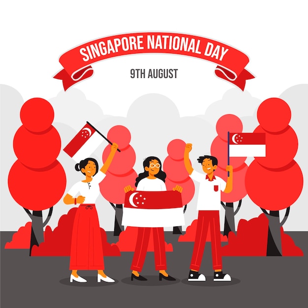Gratis vector platte singapore nationale feestdag illustratie