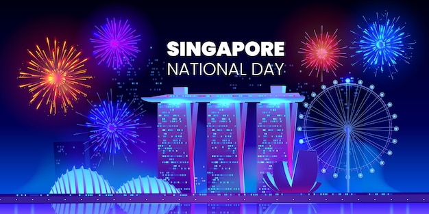 Gratis vector platte singapore nationale feestdag illustratie