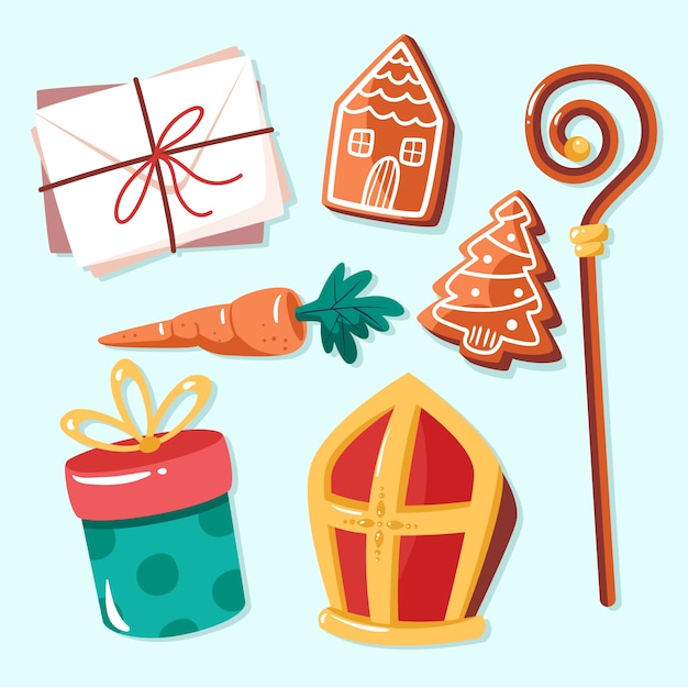 Gratis vector platte sinterklaaselementen collectie