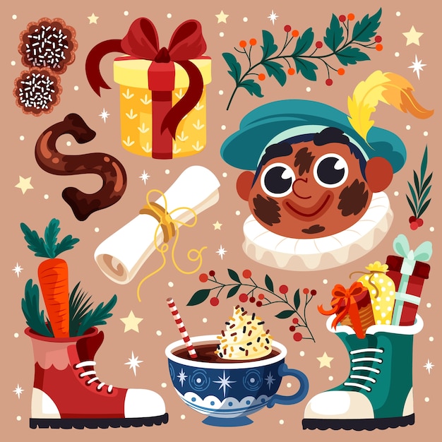 Gratis vector platte sinterklaaselementen collectie