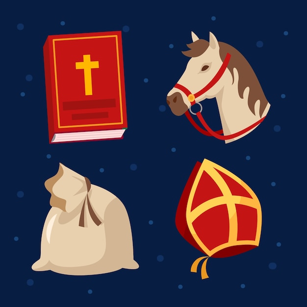 Gratis vector platte sinterklaaselementen collectie