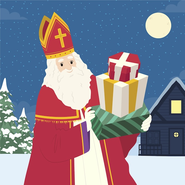 Gratis vector platte sinterklaasillustratie