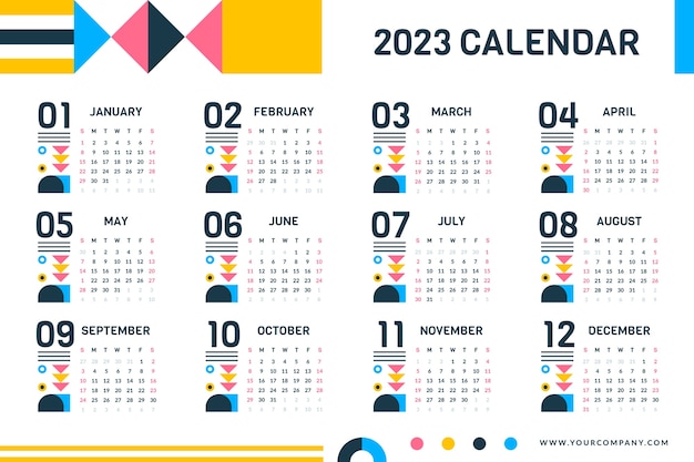 Gratis vector platte sjabloon voor nieuwjaarskalender van 2023