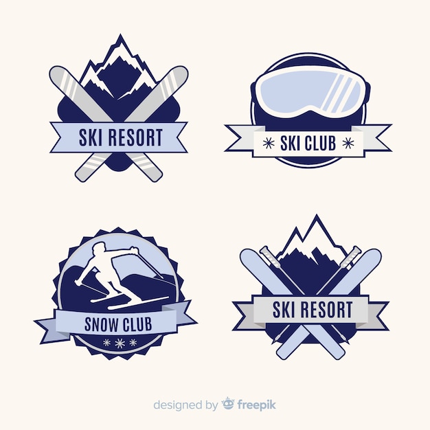 Gratis vector platte ski en sneeuwbadcollectie