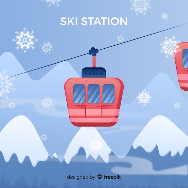 Gratis vector platte skistation