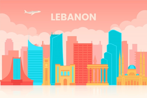 Gratis vector platte skyline van libanon geïllustreerd