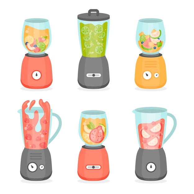 Gratis vector platte smoothies in blenderglascollectie