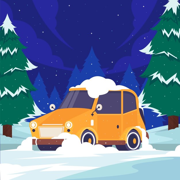 Platte sneeuw auto illustratie