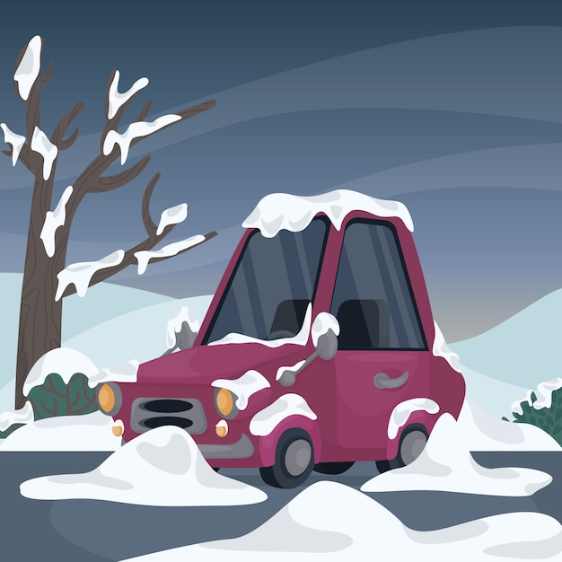 Gratis vector platte sneeuw auto illustratie