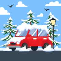 Gratis vector platte sneeuw auto illustratie