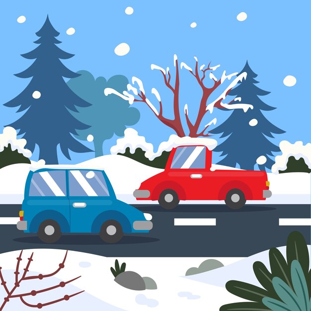 Platte sneeuw auto illustratie