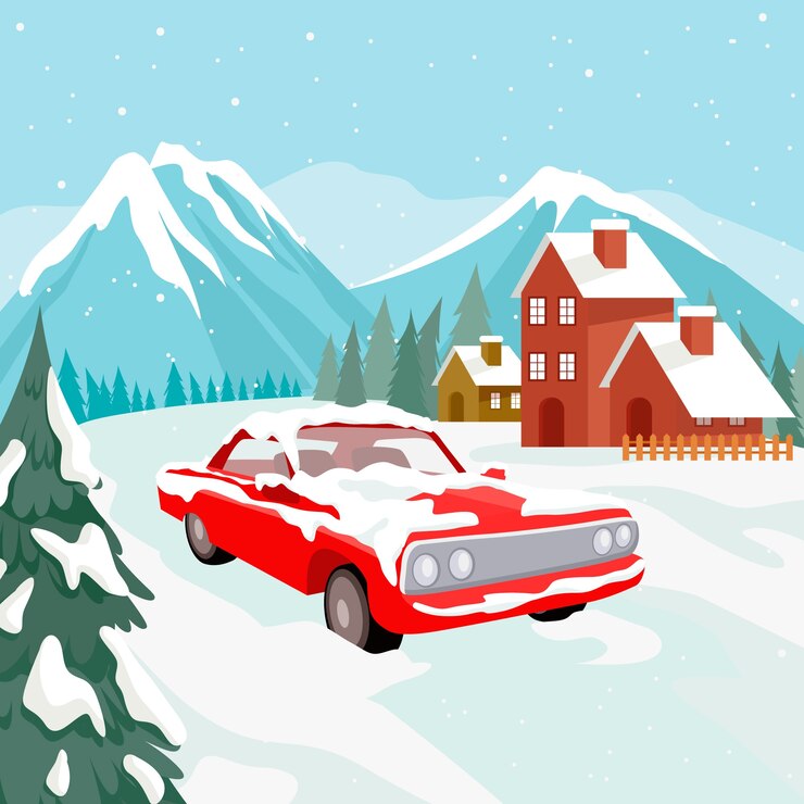 Gratis Vector platte sneeuw auto illustratie