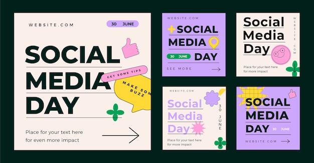 Gratis vector platte social media dag instagram posts collectie