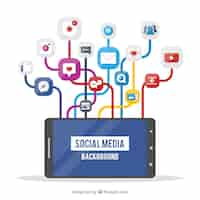 Gratis vector platte sociale media achtergrond met mobiele telefoon