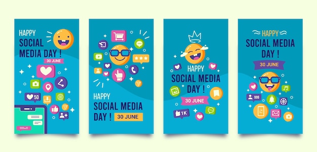 Gratis vector platte sociale media dag instagram verhalencollectie