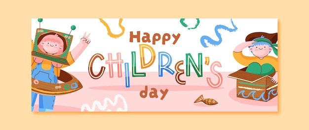 Platte sociale media voorbladsjabloon voor de viering van de internationale kinderdag