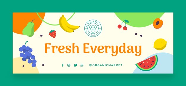 Platte sociale media voorbladsjabloon voor supermarkten